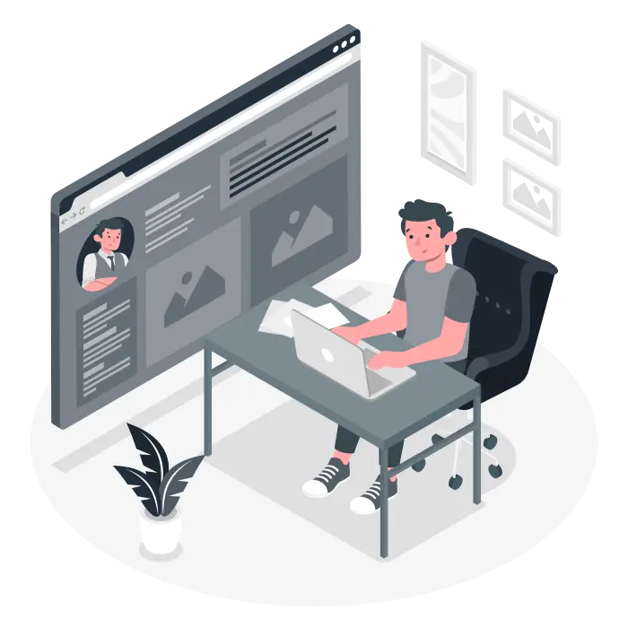 Dessin d'une personne assise devant son pc portable